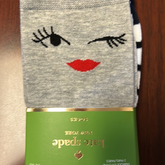 🎊HP 3 Pairs KATE SPADE Gray Black WINK Polka Dot Striped Trouser Crew Socks NIP - Picture 6 of 13